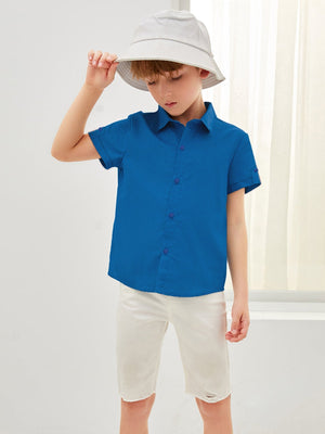 Louis Vicaci Super Stretchy Slim Fit Half Sleeve Lycra Casual Shirt For Kids-Blue-BR550