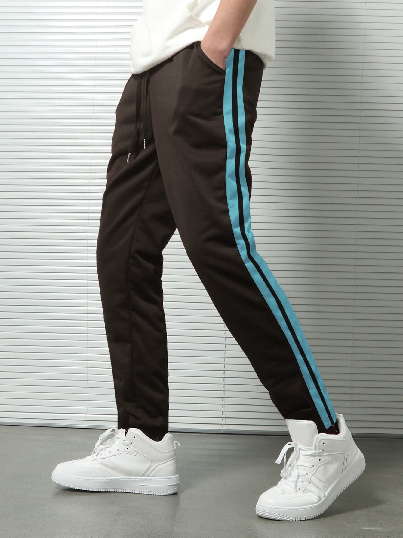 Louis Vicaci Active Wear Interlock Trouser For Men-Brown Sky & Black Stripe-SP1728