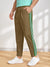 Louis Vicaci Slim Fit Interlock Trouser For Men-Brown with Whte & Green Stripe-SP1727