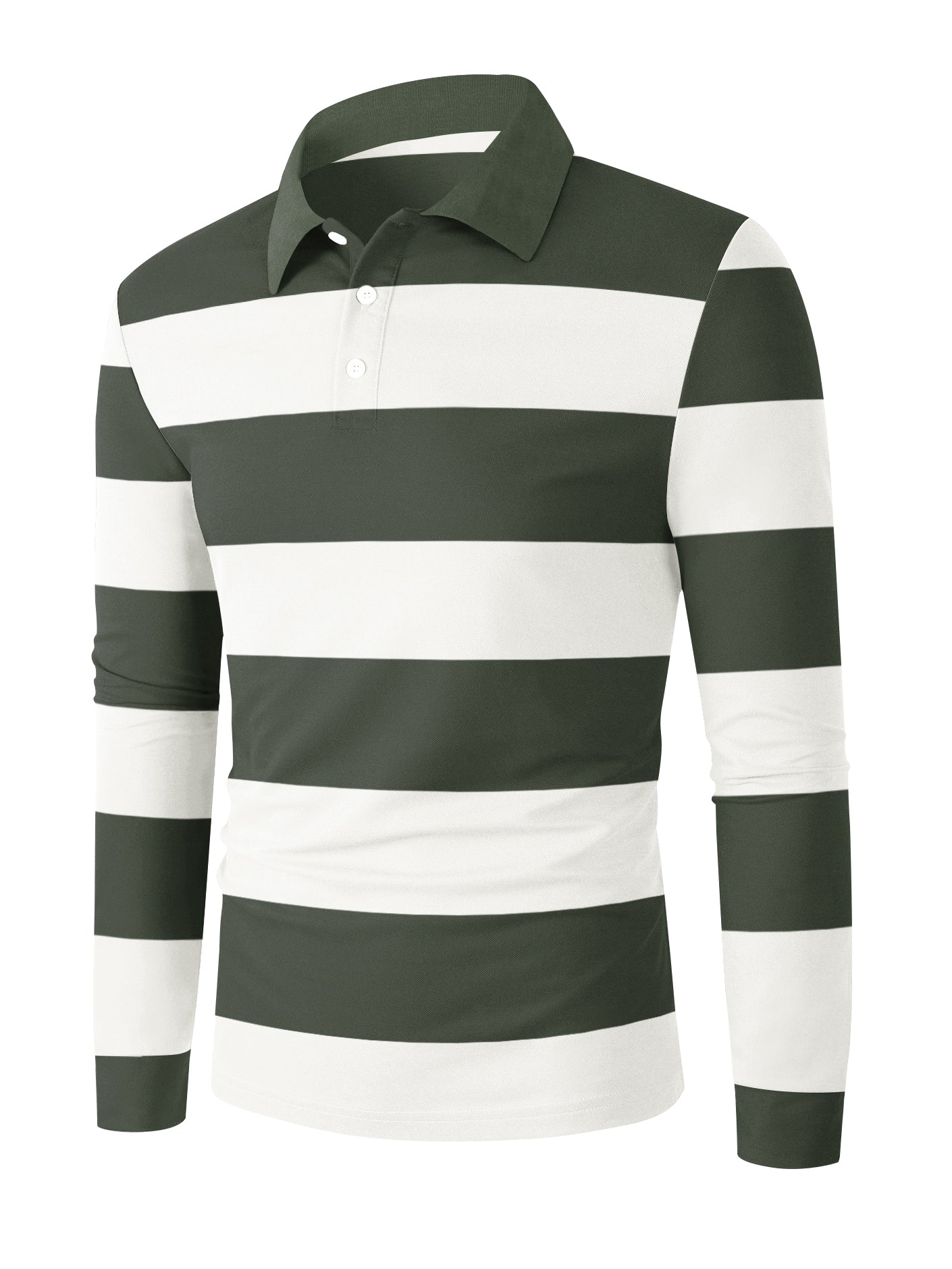 Louis Vicaci Long Sleeve Polo Shirt For Men-White with Olive