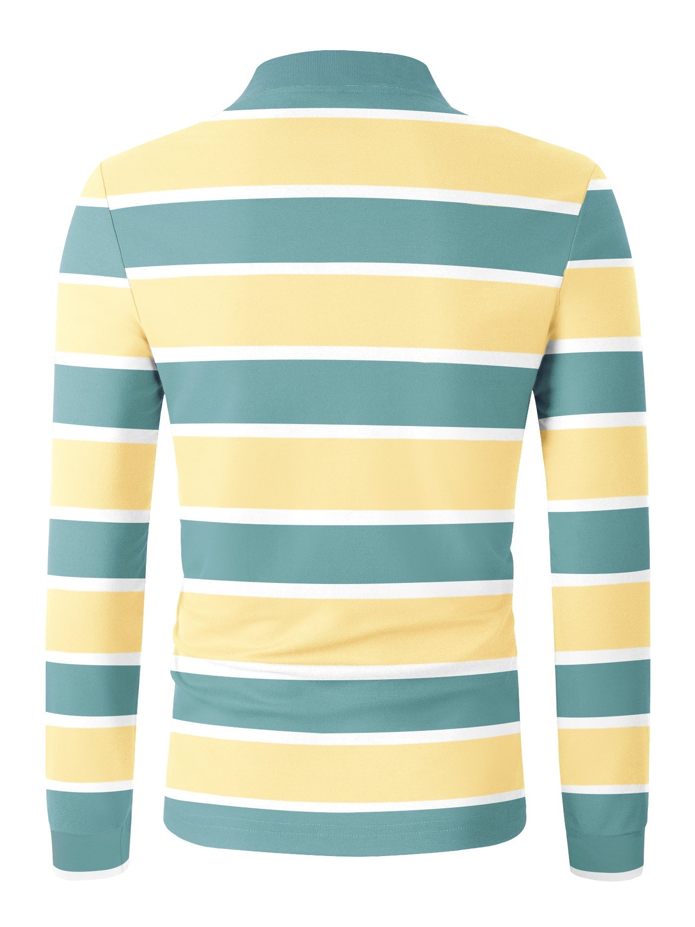 Louis Vicaci Long Sleeve Polo Shirt For Men-Light Yellow & Cyan Green Stripe-BR896