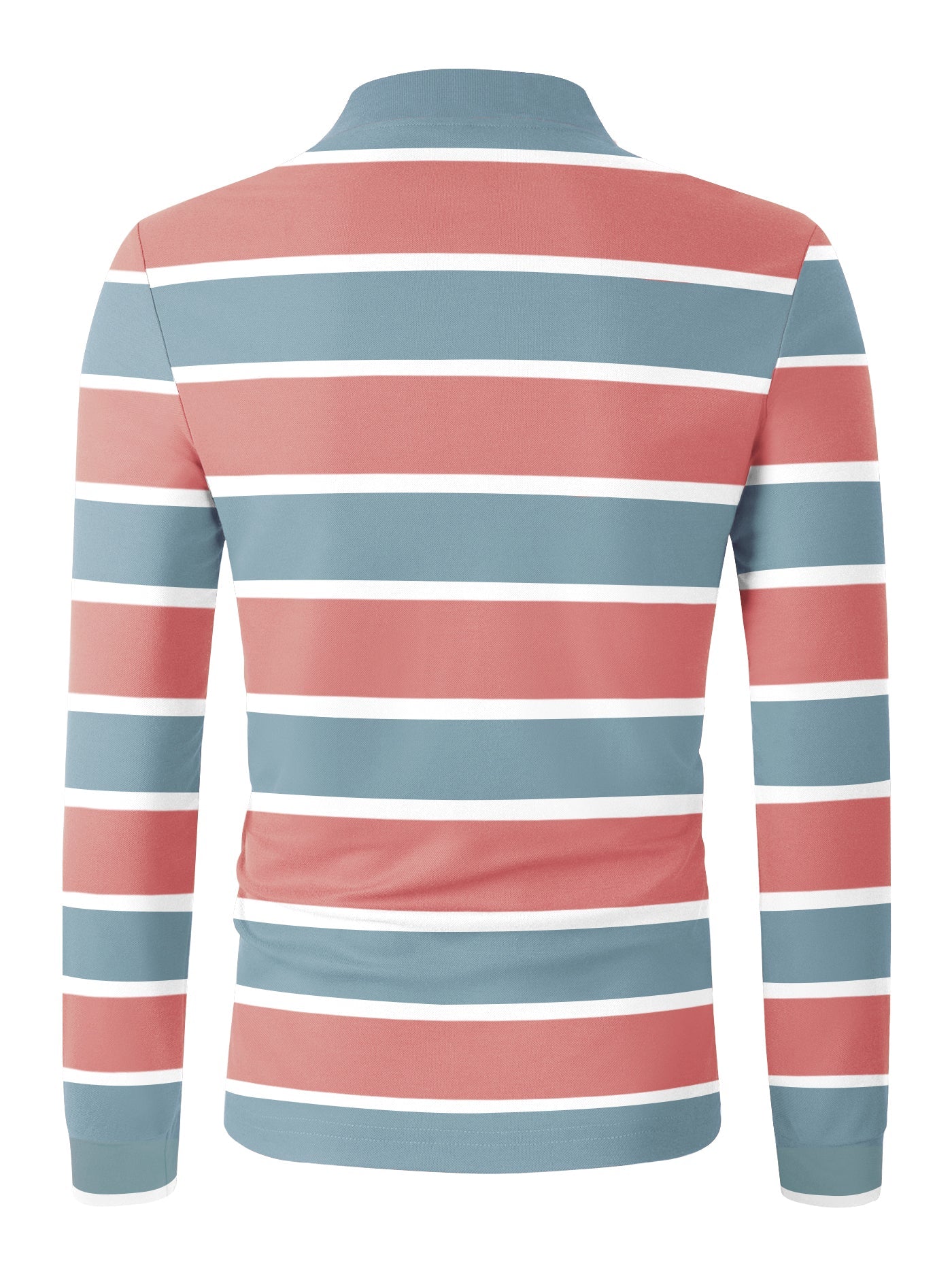 Louis Vicaci Long Sleeve Polo Shirt For Men-Orange with Slate Blue Stripe-BR782