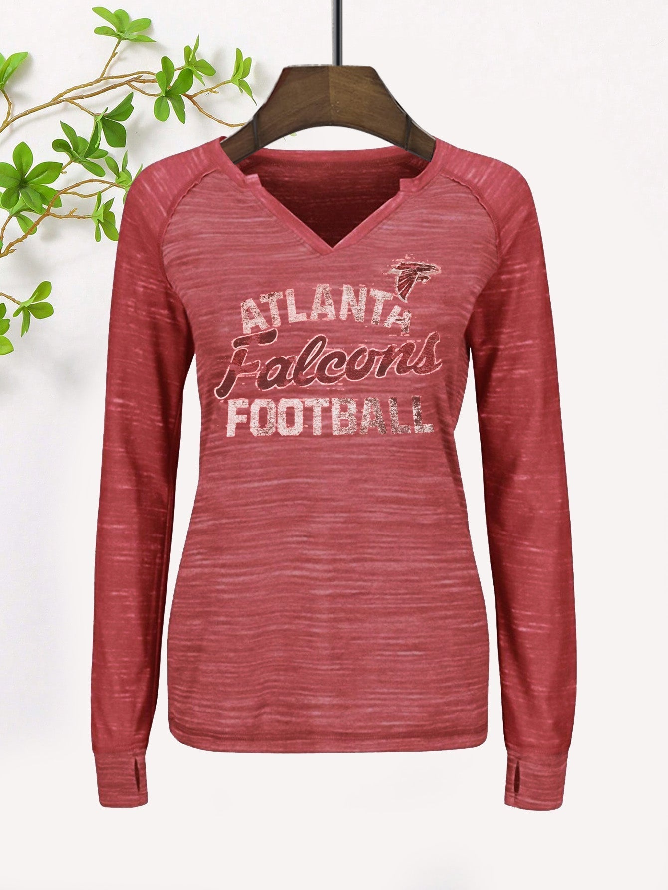 Majestic Lead Play Long Sleeve Split Neck Tee Shirt For Ladies-Red Melange-SP2024