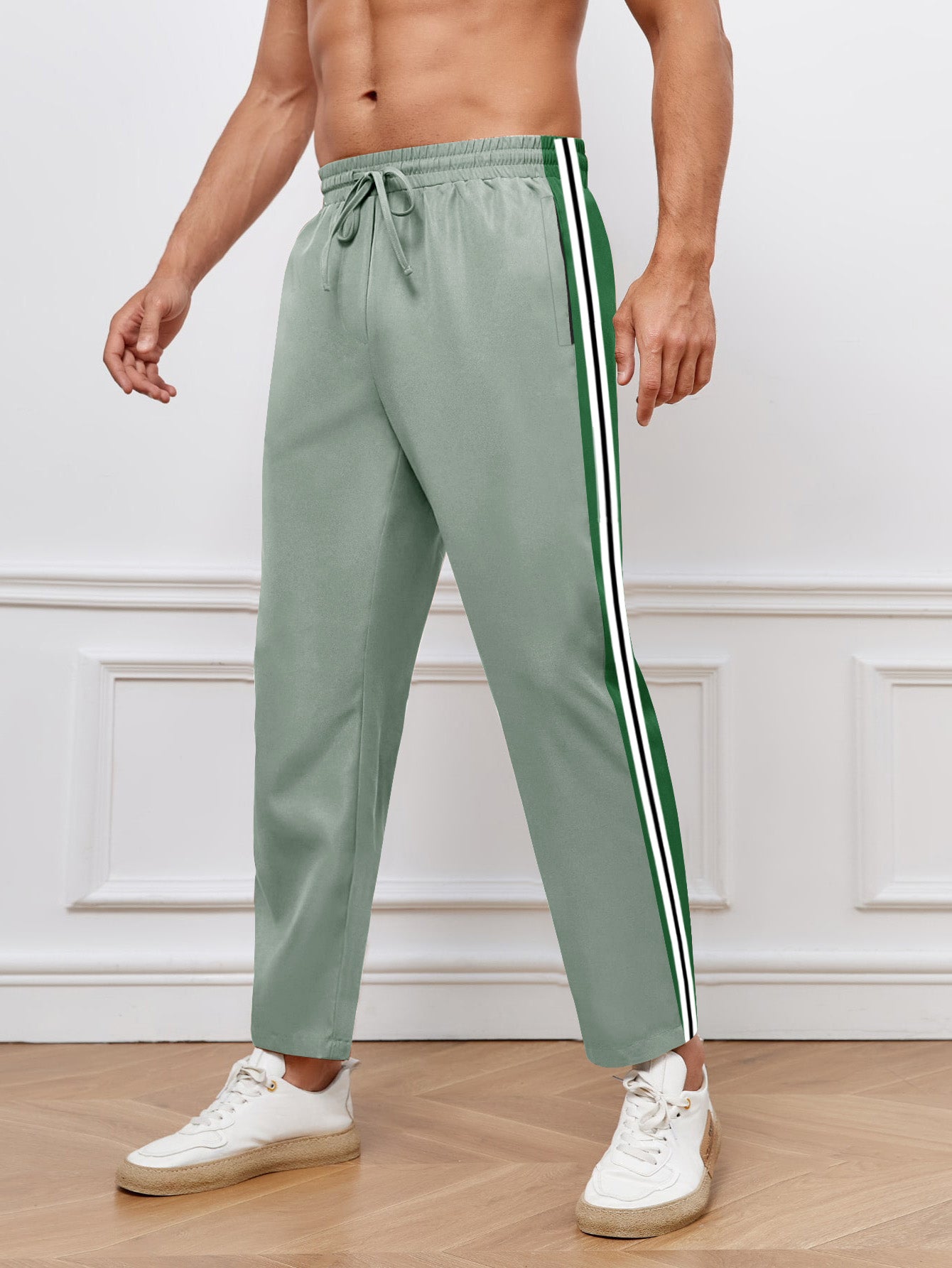 Louis Vicaci Slim Fit Summer Active Wear Trouser For Men-Graps with Whte & Green Stripe-SP1725