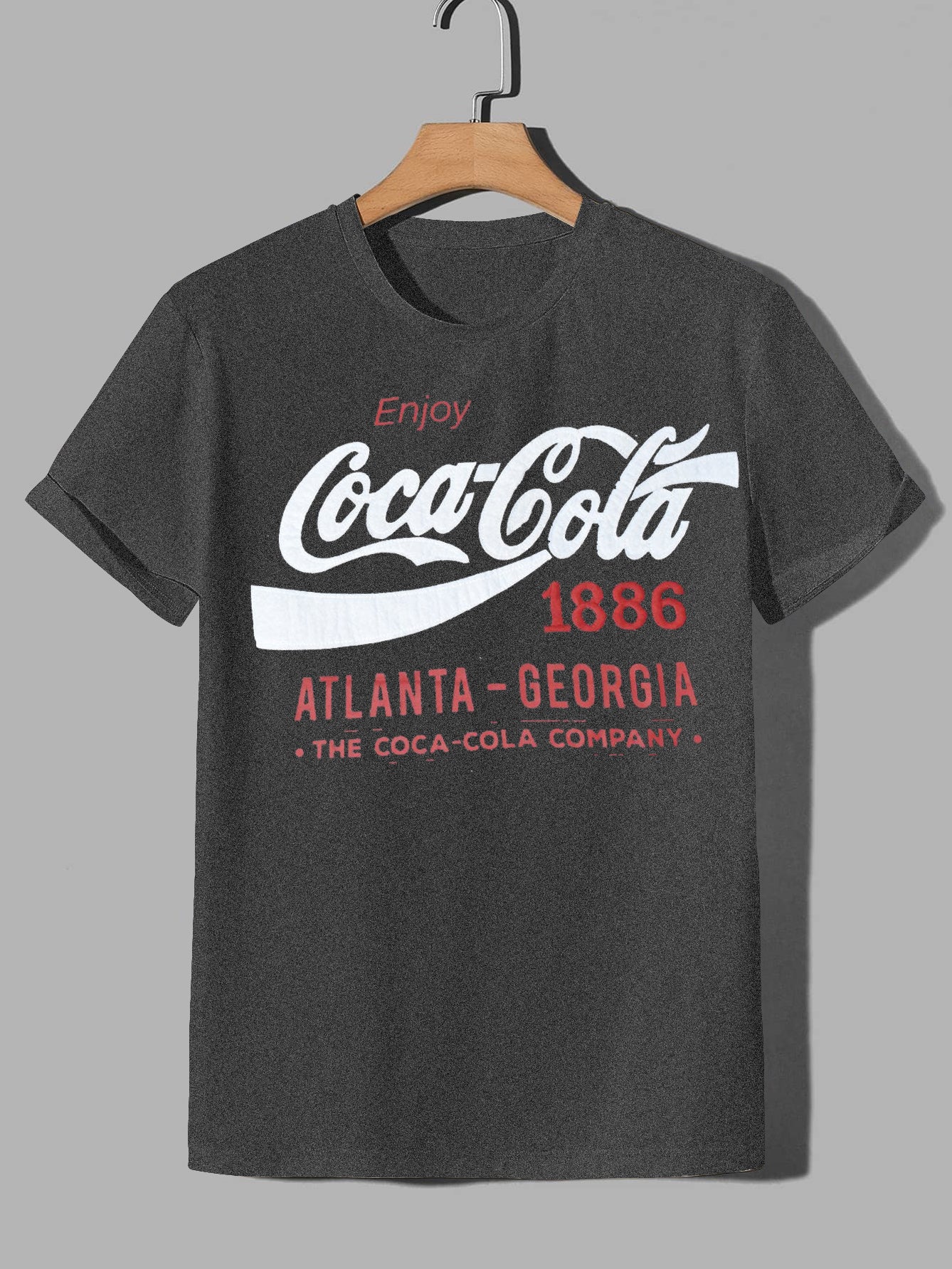 Coca Cola Crew Neck Tee Shirt For Men-Charcoal Melange with Print-SP3151