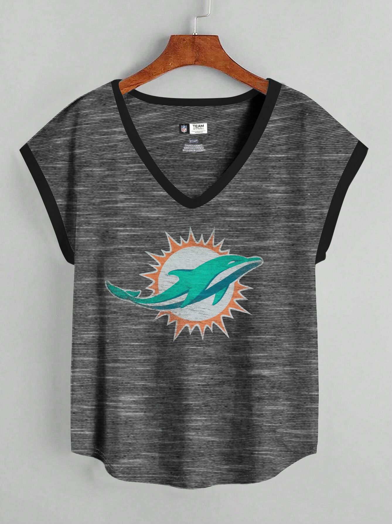NFL Single Jersey Boxy V Neck Tee Shirt For Ladies-Black Melange-SP2140