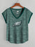 NFL Single Jersey Boxy V Neck Tee Shirt For Ladies-Persian Green Melange-SP2151