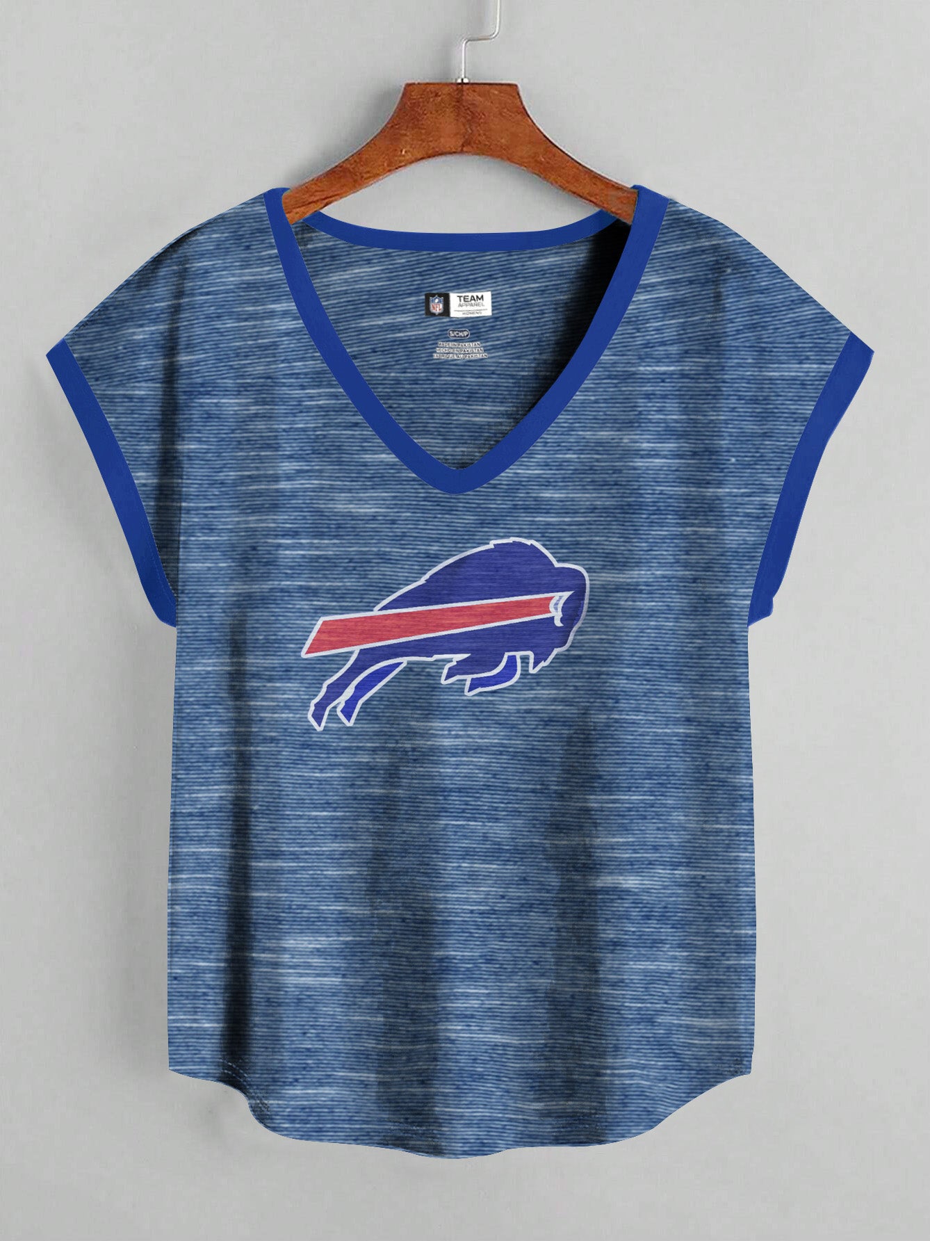 NFL Single Jersey Boxy V Neck Tee Shirt For Ladies-Blue Melange-SP2148