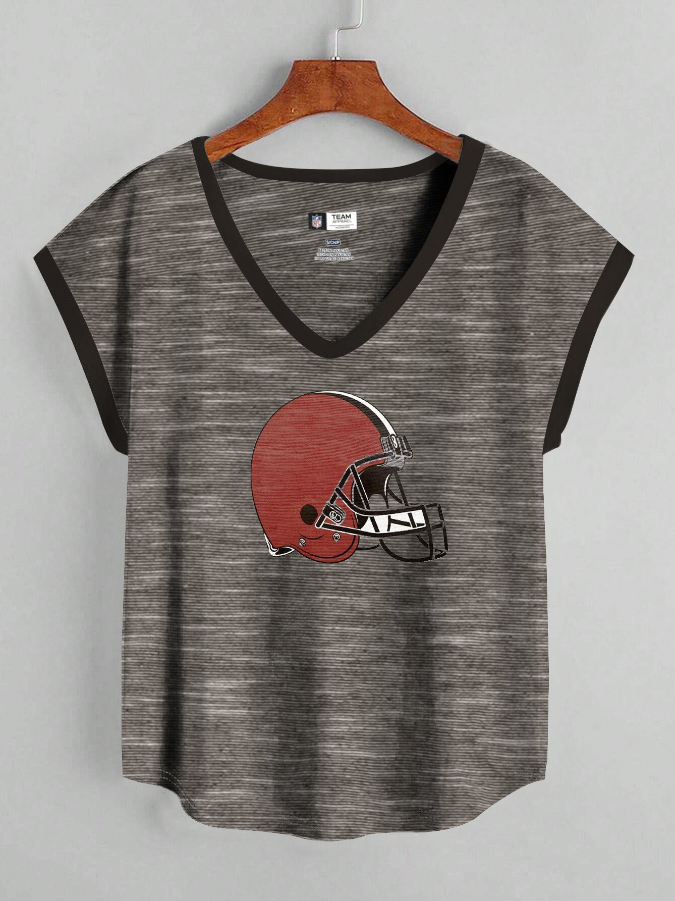 NFL Single Jersey Boxy V Neck Tee Shirt For Ladies-Brown Melange-SP2149