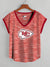 NFL Single Jersey Boxy V Neck Tee Shirt For Ladies-Red Melange-SP1972