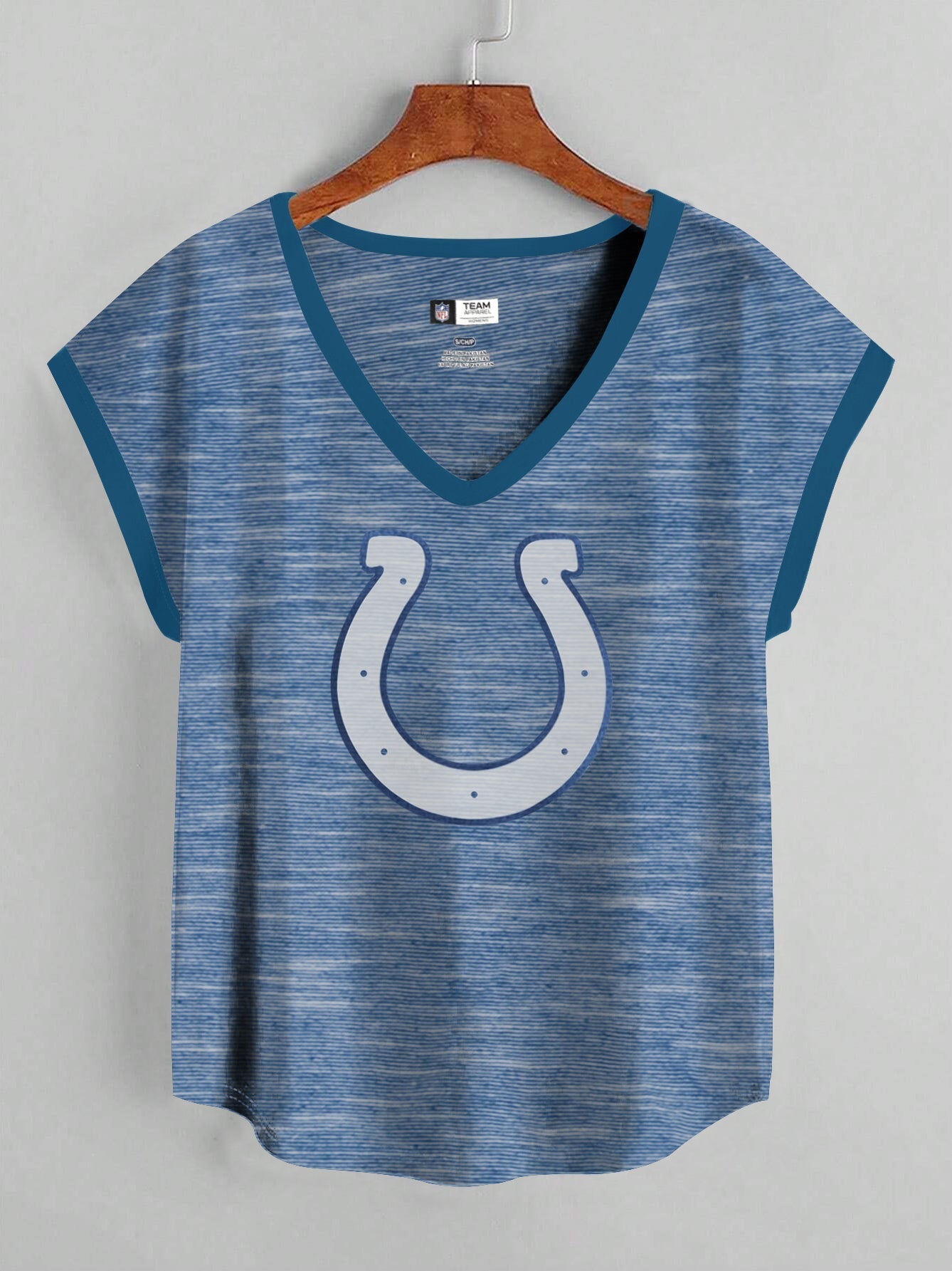NFL Single Jersey Boxy V Neck Tee Shirt For Ladies-Blue Melange-SP1982
