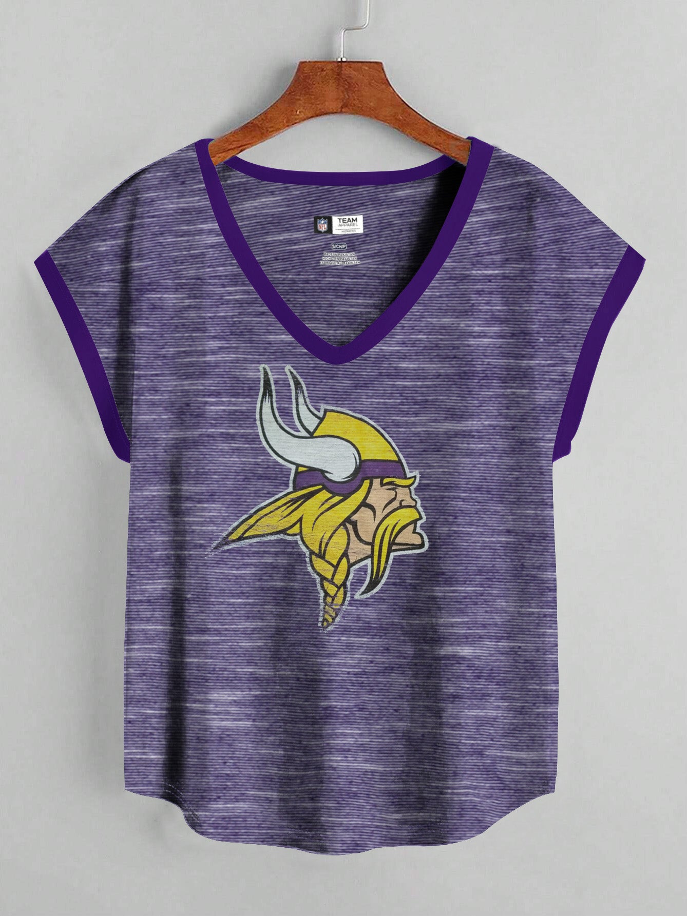 NFL Single Jersey Boxy V Neck Tee Shirt For Ladies-Purple Melange-SP2135