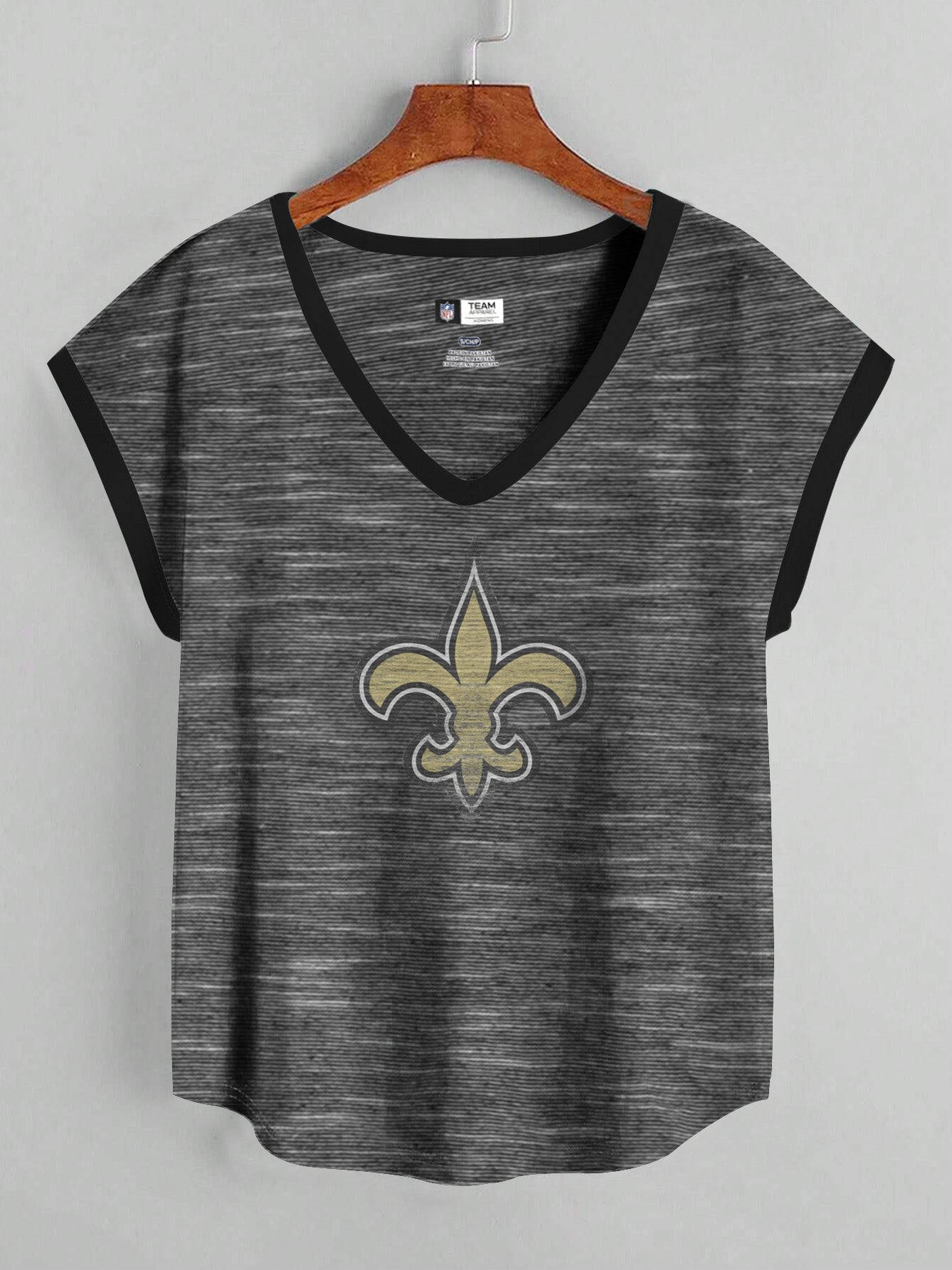 NFL Single Jersey Boxy V Neck Tee Shirt For Ladies-Black Melange-SP2150