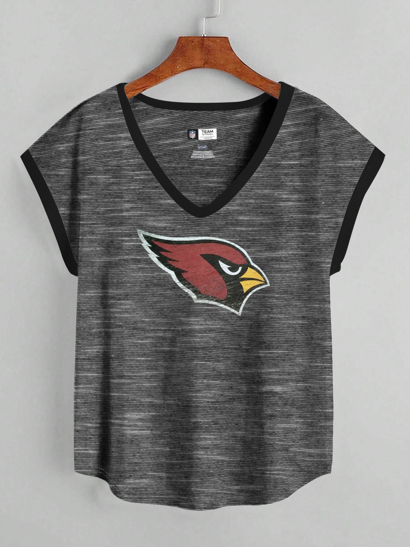 NFL Single Jersey Boxy V Neck Tee Shirt For Ladies-Black Melange-SP2139
