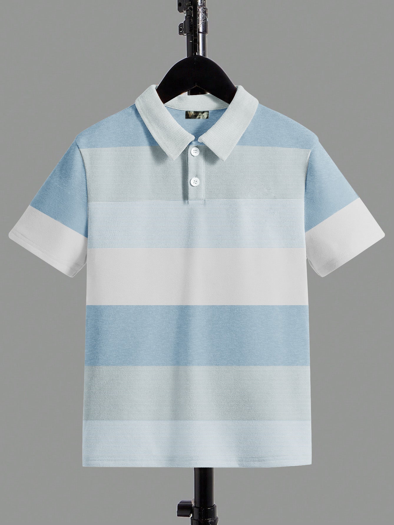 Louis Vicaci Single Jersey Polo Shirt For Kids-White with Sky Stripes-SP1723