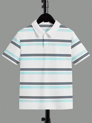 Louis Vicaci Single Jersey Polo Shirt For Kids-White with Stripes-SP1707