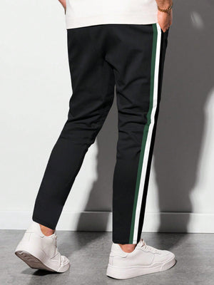 Louis Vicaci Fleece Trouser Pant For Men-Black with White & Green Stripe-BR700