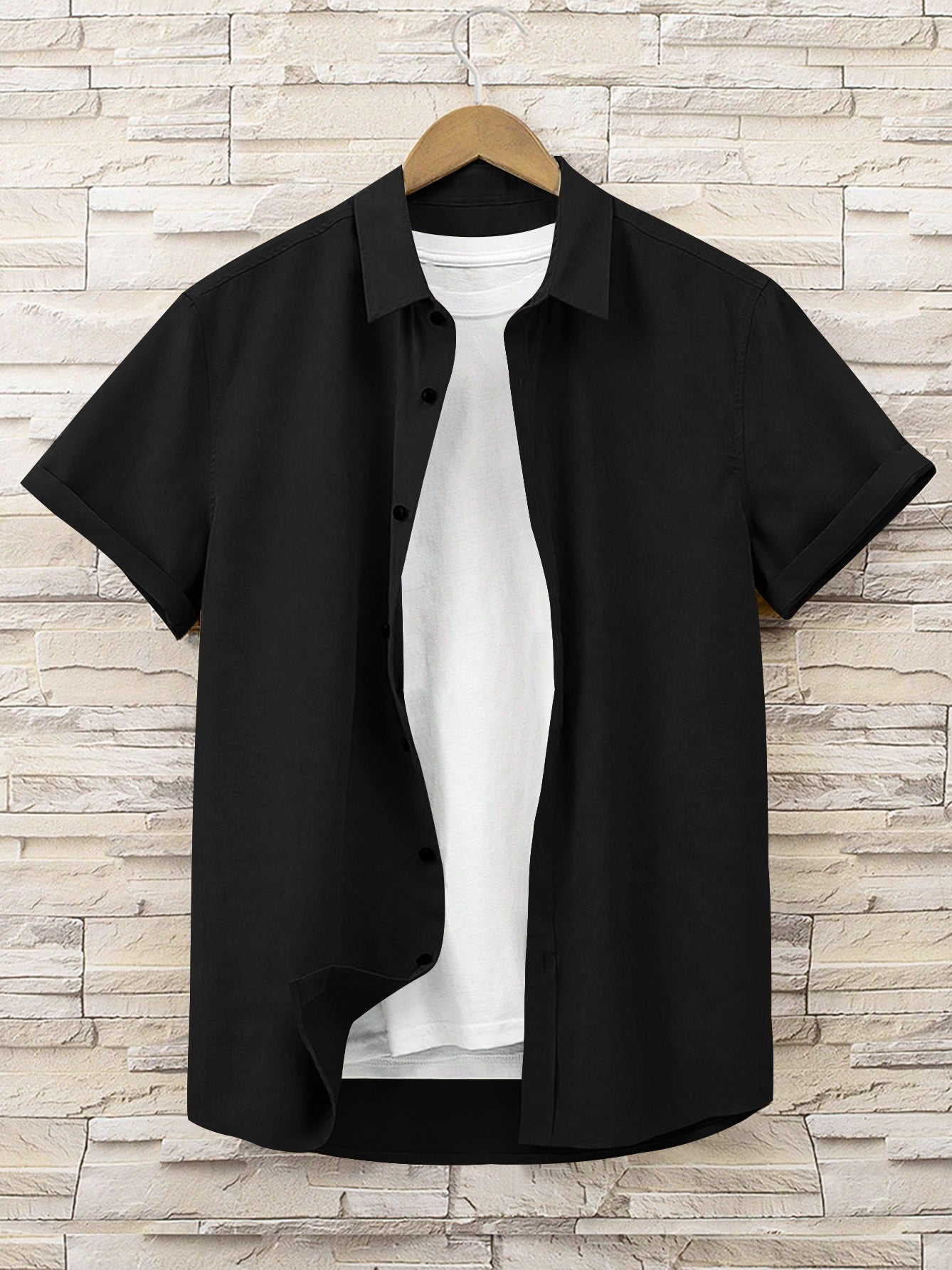Slim Fit Mens Short Sleeve Black Dress Shirts Dress Shirts Black