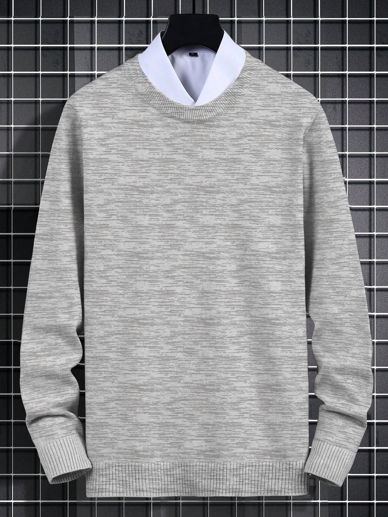 Full Fashion Crew Neck Wool Sweater For Men-Grey Melange-SP1105/RT2247