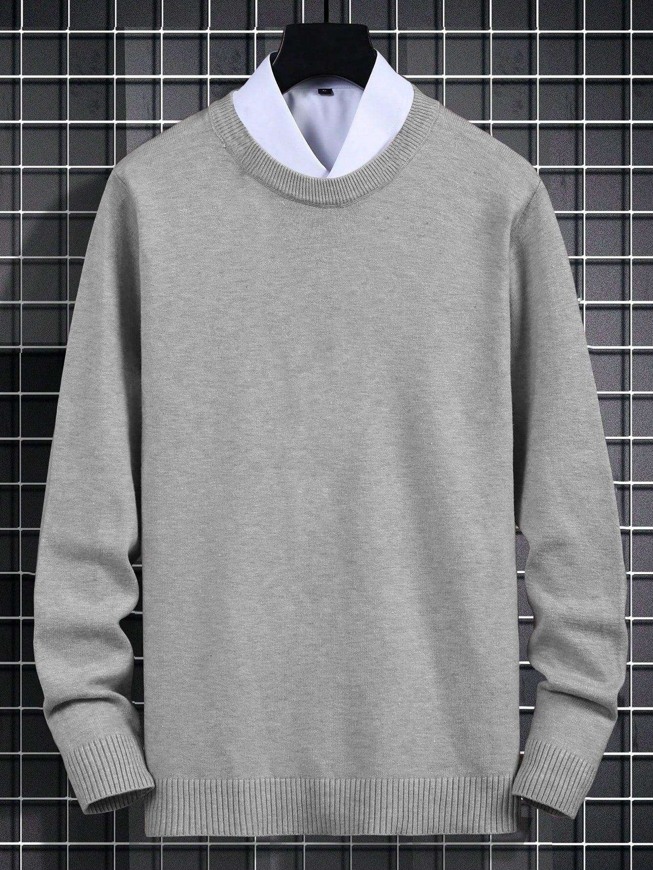 Full Fashion Crew Neck Wool Sweater For Men-Grey Melange-SP1113/RT2254