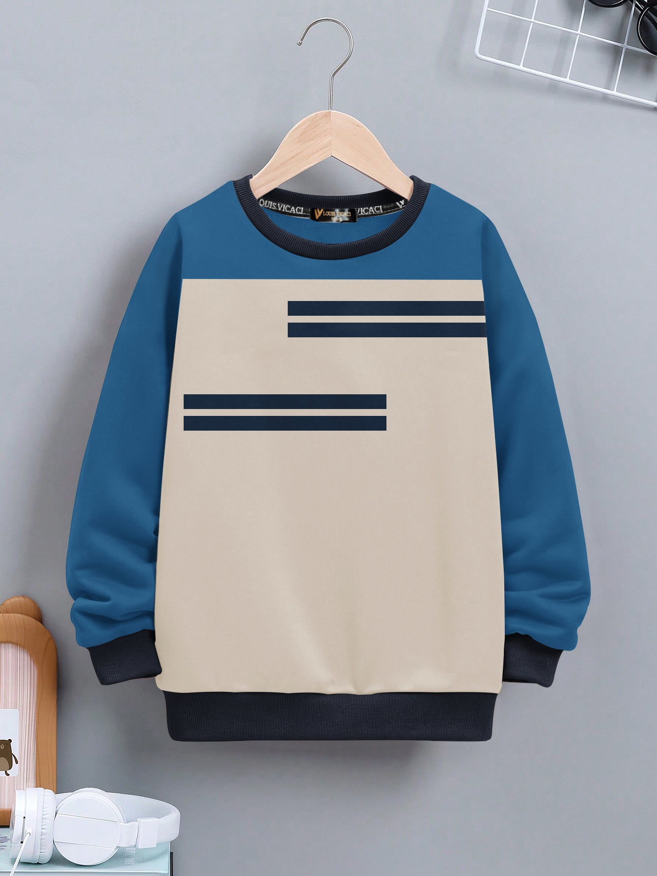 Louis Vicaci Fleece Sweatshirt For Kids-Baby Pink with Dark Blue-SP1196/RT2300