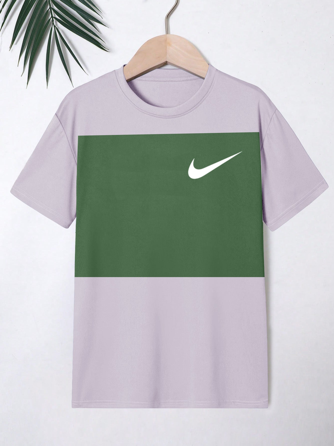 NK Crew Neck Single Jersey Tee Shirt For Kids-Purple with Green Panels-SP2262
