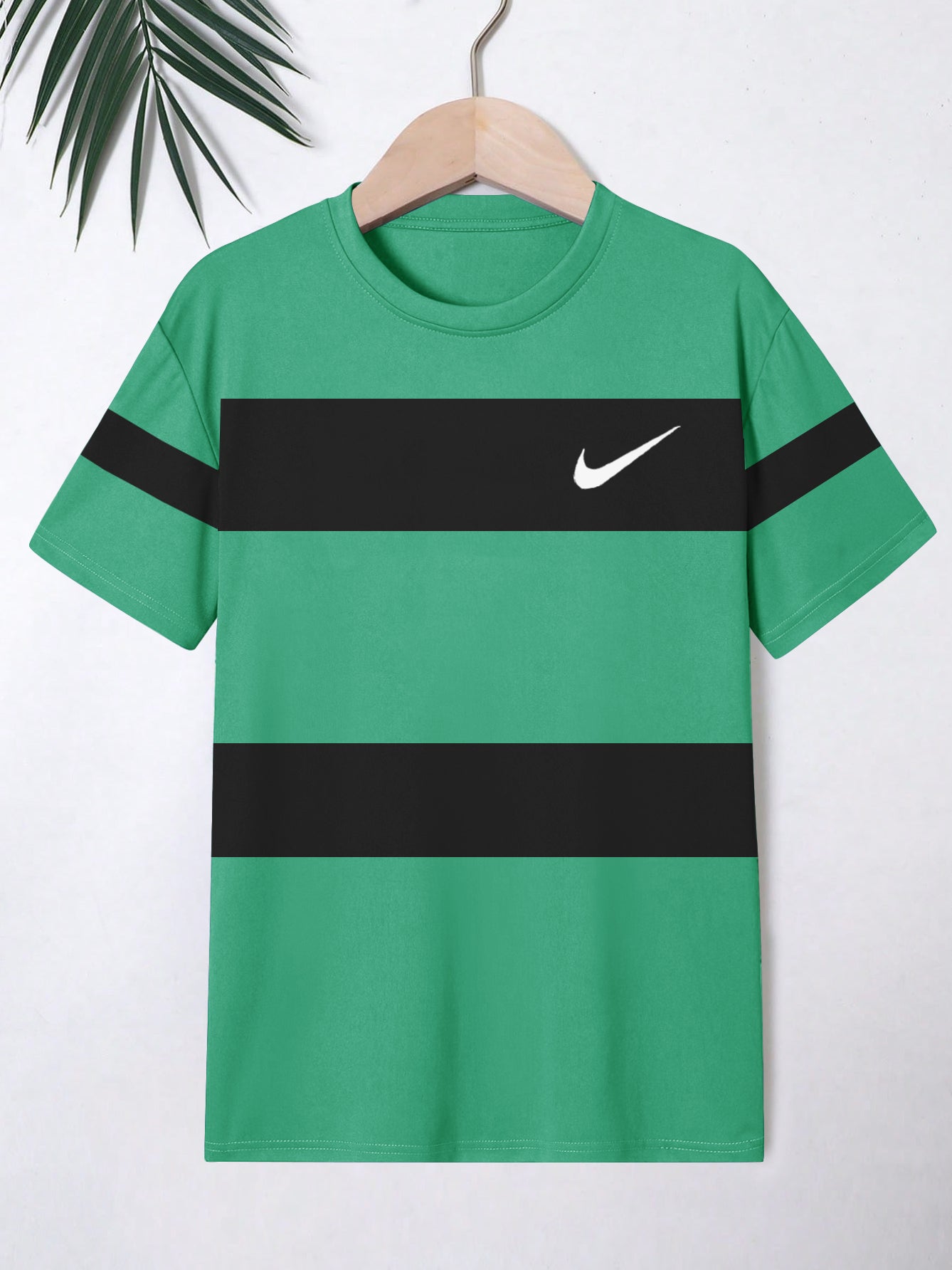 NK Crew Neck Single Jersey Tee Shirt For Kids-Green with Black Panels-SP2281
