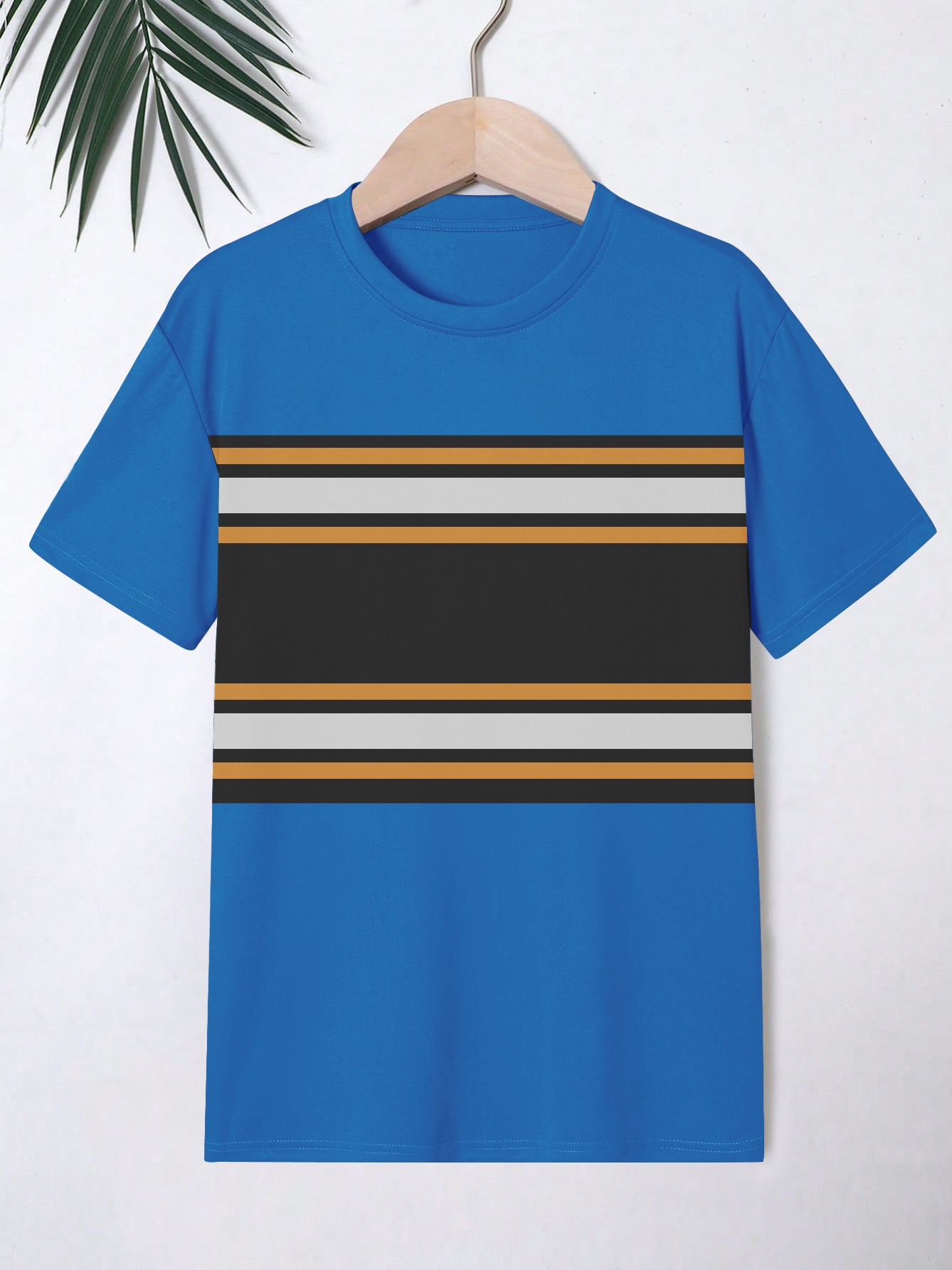 NXT Crew Neck Single Jersey Tee Shirt For Kids-Blue with Black Panel & Stripes-SP2228