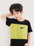 NK Crew Neck Single Jersey Tee Shirt For Kids-Black with Yellow Texture Panel-SP2225