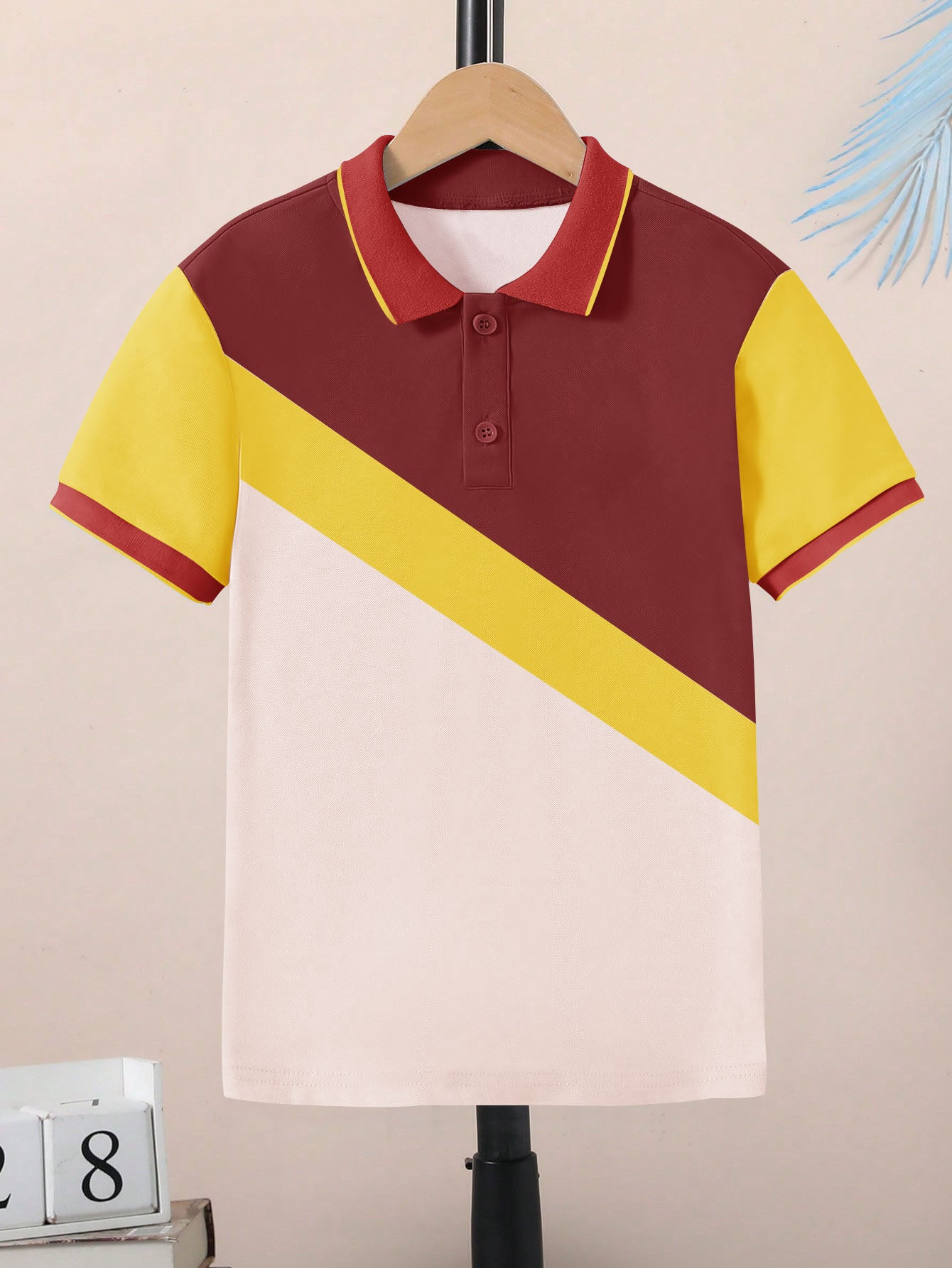Champion Single Jersey Polo Shirt For Kids-Peach with Yellow & Red-SP1702/RT2412