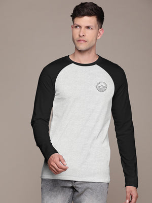 Next Single Jersey Raglan Sleeve Tee Shirt For Men-White Melange with Black-BE1390