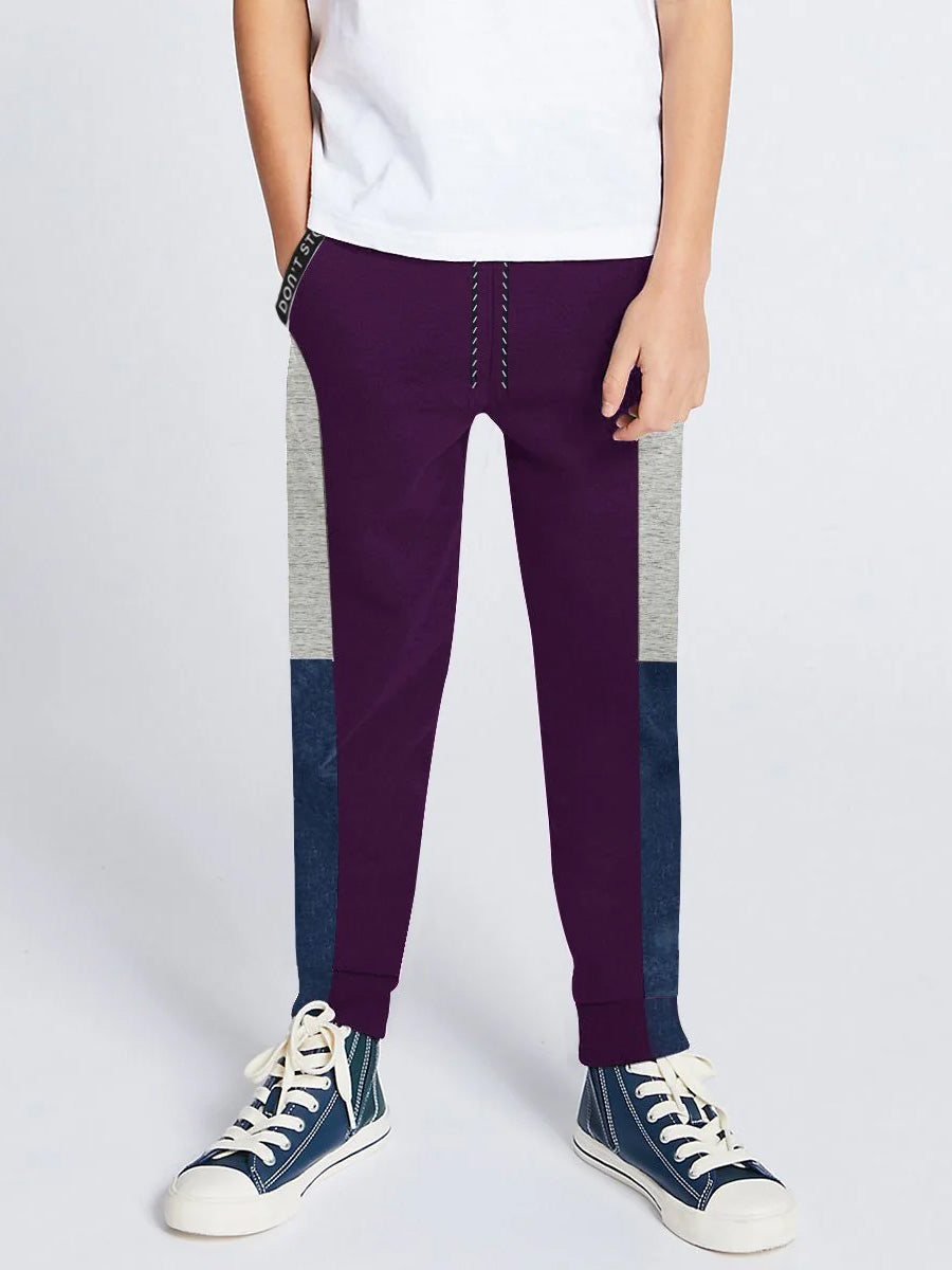 Next Slim Fit Jogger Trouser For Kids-Purple with Grey Melange & Navy Melange Panels-SP2657