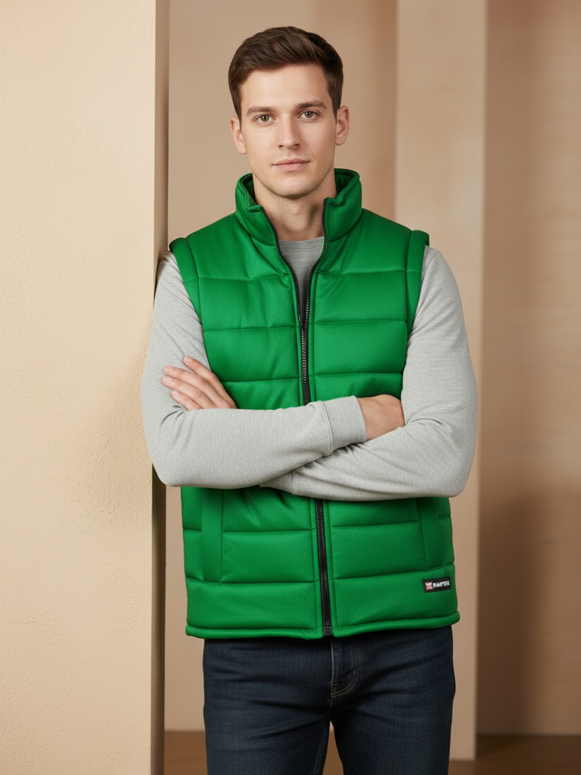 Payper Winter Sleeveless Zipper Mockneck Jacket For Men-Emerald Green-PH42