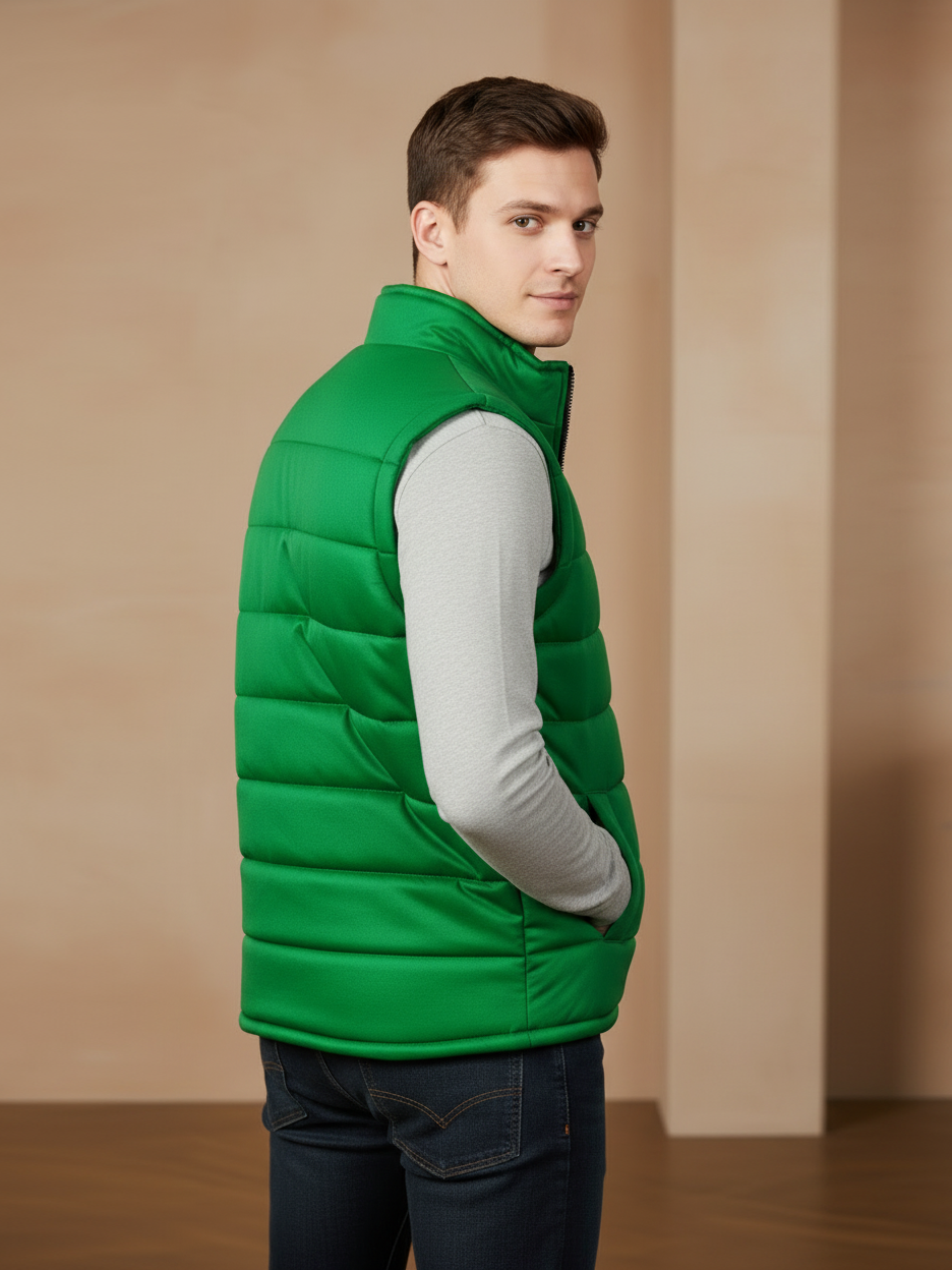 Payper Winter Sleeveless Zipper Mockneck Jacket For Men-Emerald Green-PH42