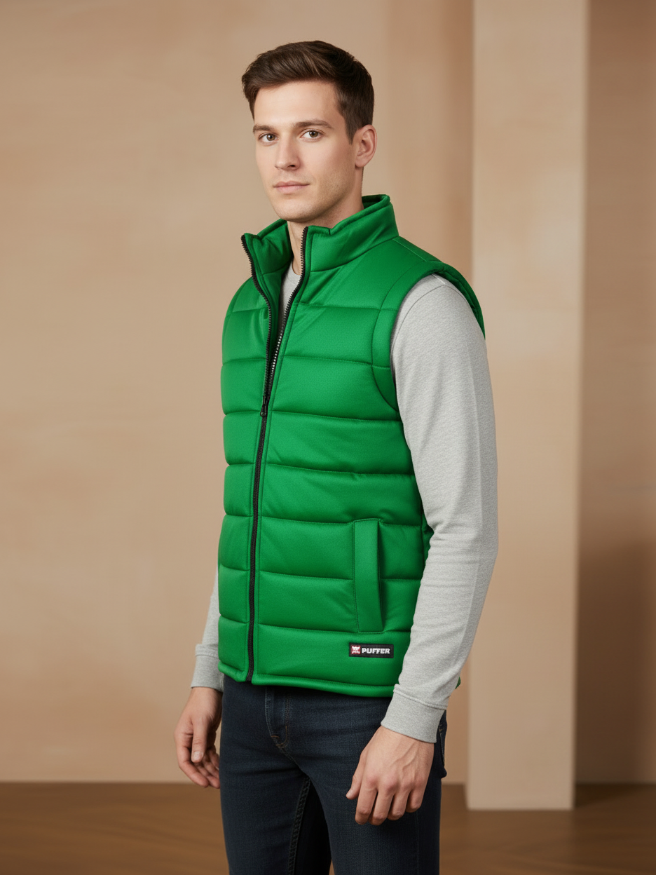 Payper Winter Sleeveless Zipper Mockneck Jacket For Men-Emerald Green-PH42