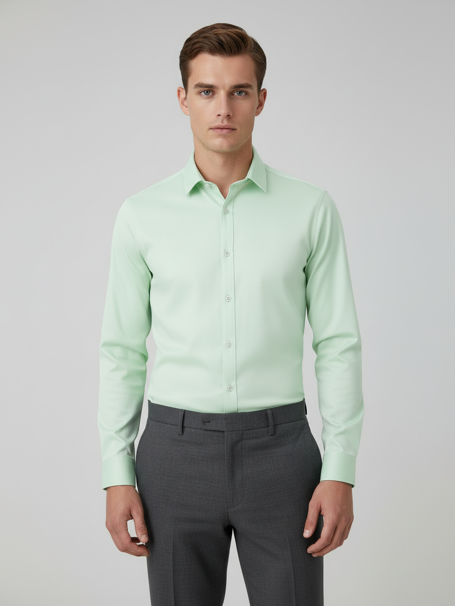 Rawgear 4 Side Lycra Slim Fit Long Sleeve Casual Shirt For Men-Light Mint-RG14