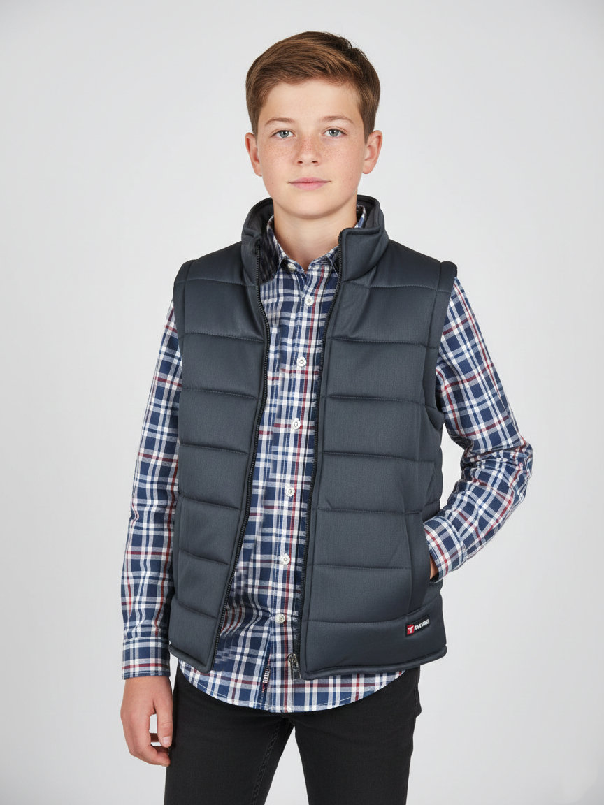 Payper Winter Sleeveless Zipper Mockneck Jacket For Kids-Dark Grey-PSJ04