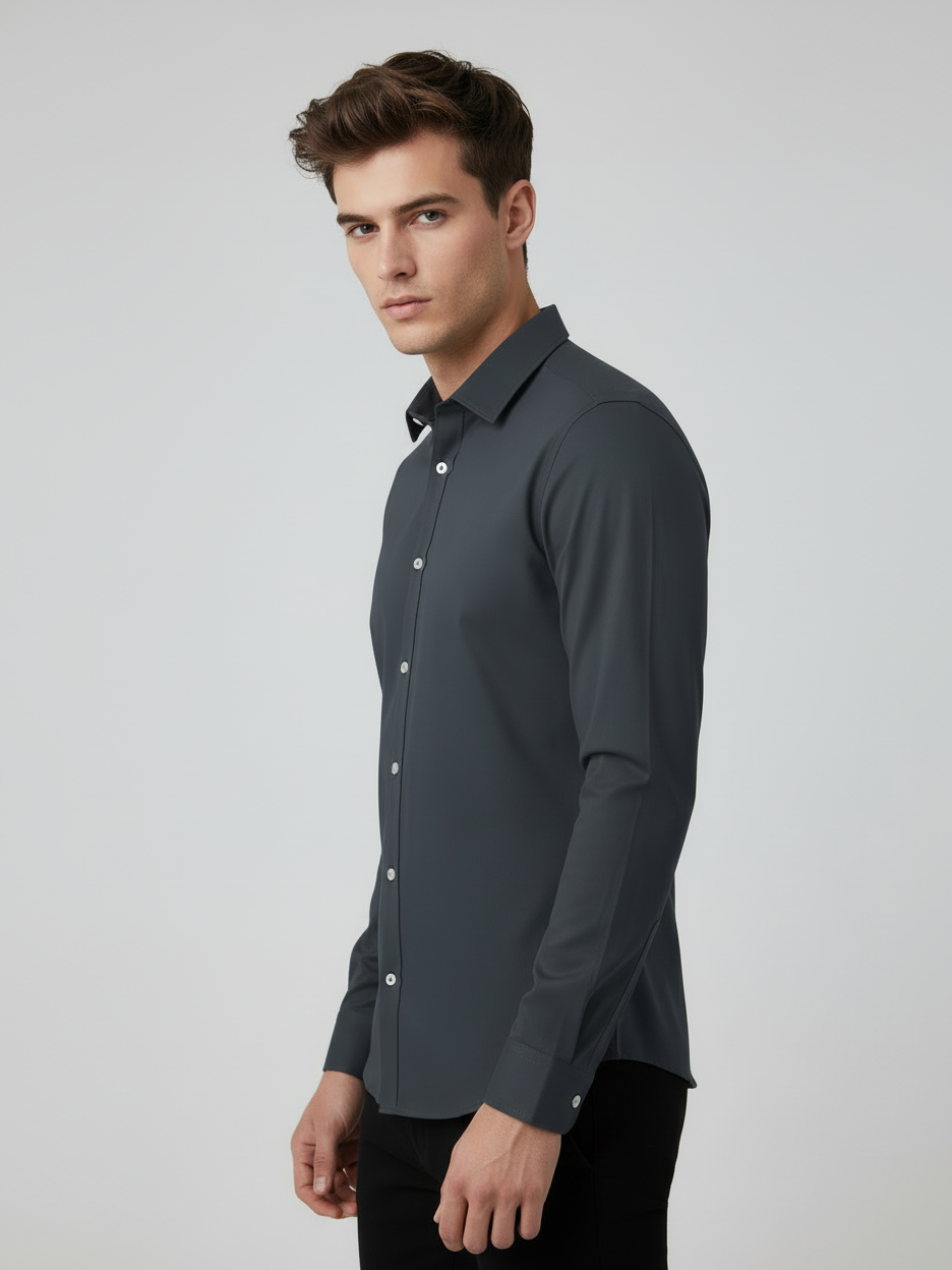 Rawgear 4 Side Lycra Slim Fit Long Sleeve Casual Shirt For Men-Dark Grey-RG11