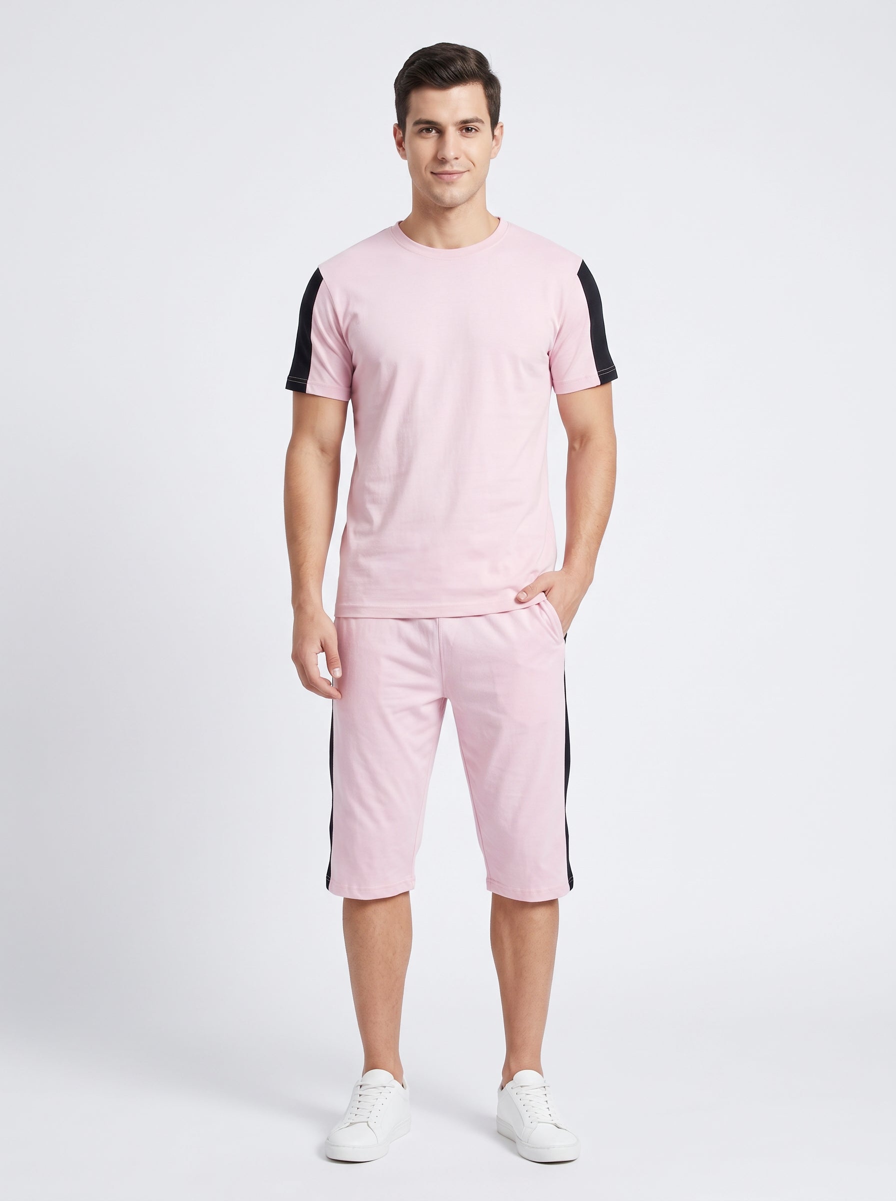 Summer Co Ord Set For Men-Light Pink-BE9583