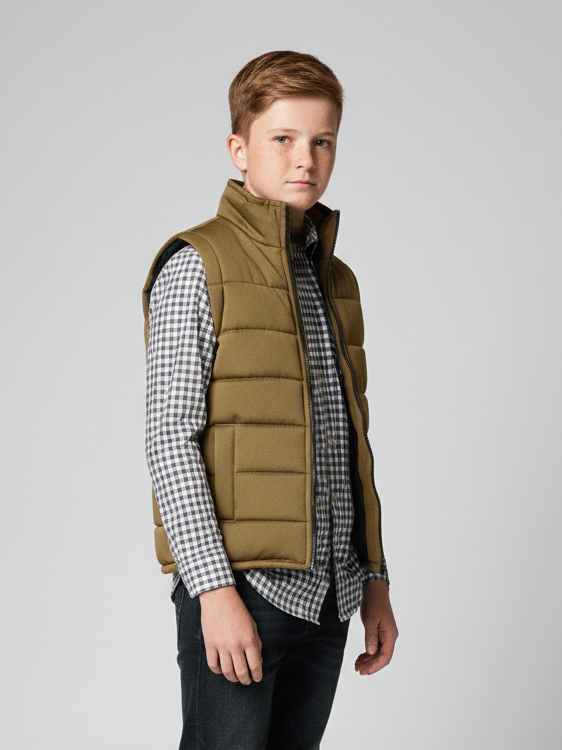 Payper Winter Sleeveless Zipper Mockneck Jacket For Kids-Brown-PSJ03