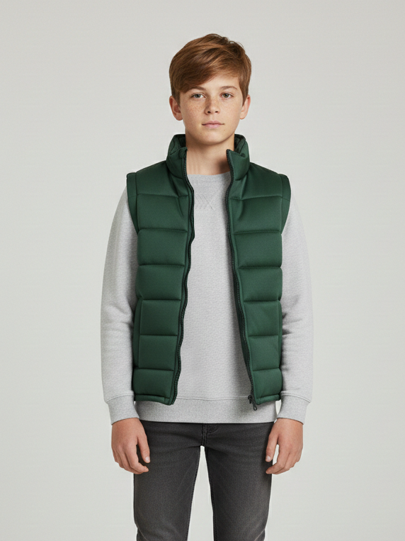 Payper Winter Sleeveless Zipper Mockneck Jacket For Kids-Forest Green-PSJ07