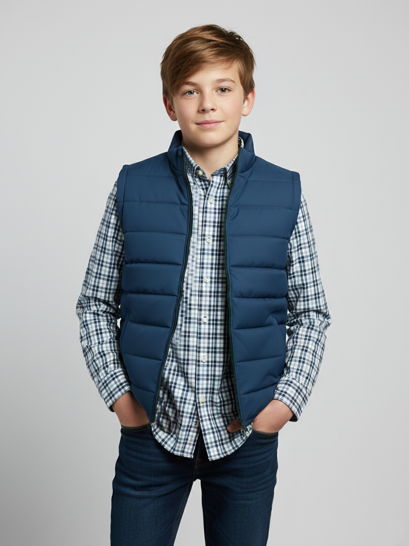 Payper Winter Sleeveless Zipper Mockneck Jacket For Kids-Sea Blue-PSJ10