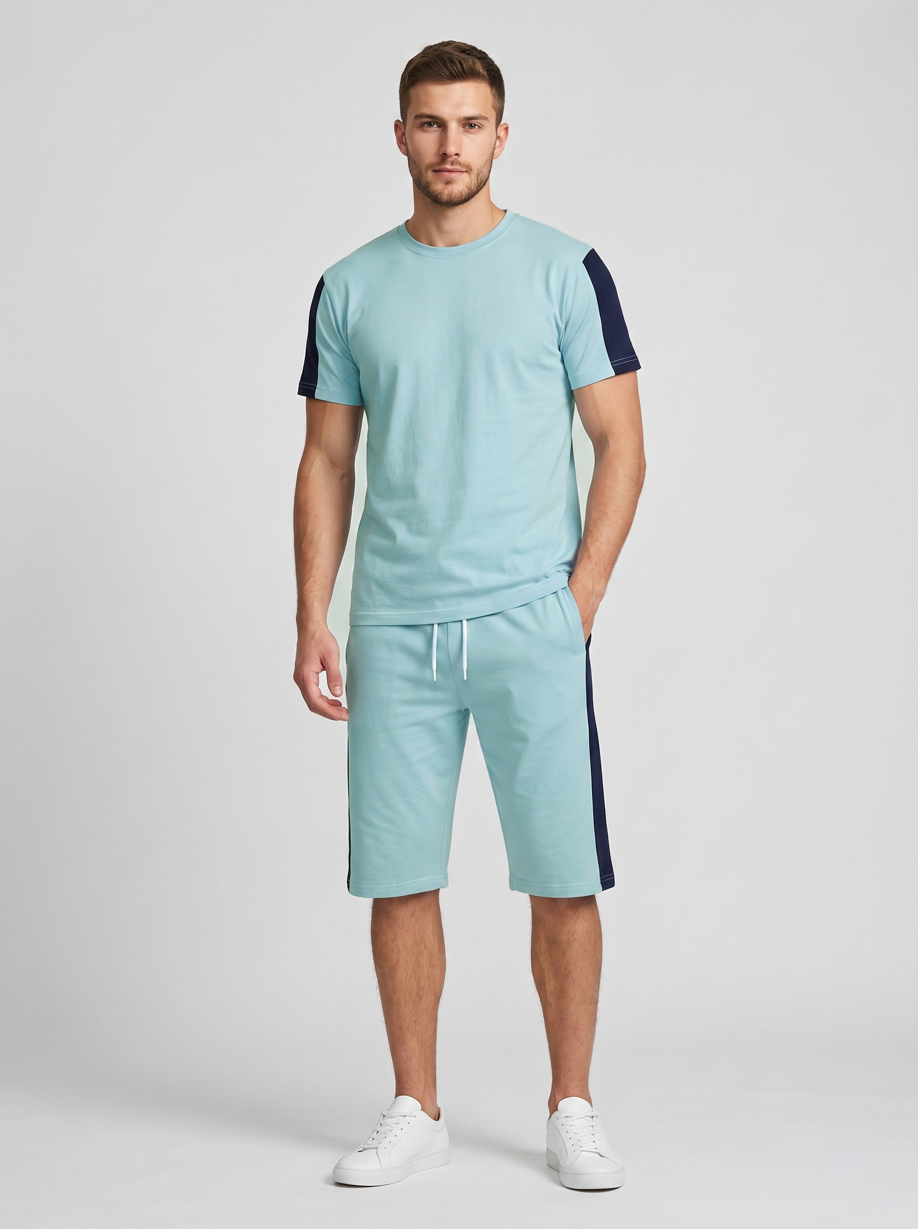 Summer Co Ord Set For Men-Cyan Blue-BE2592