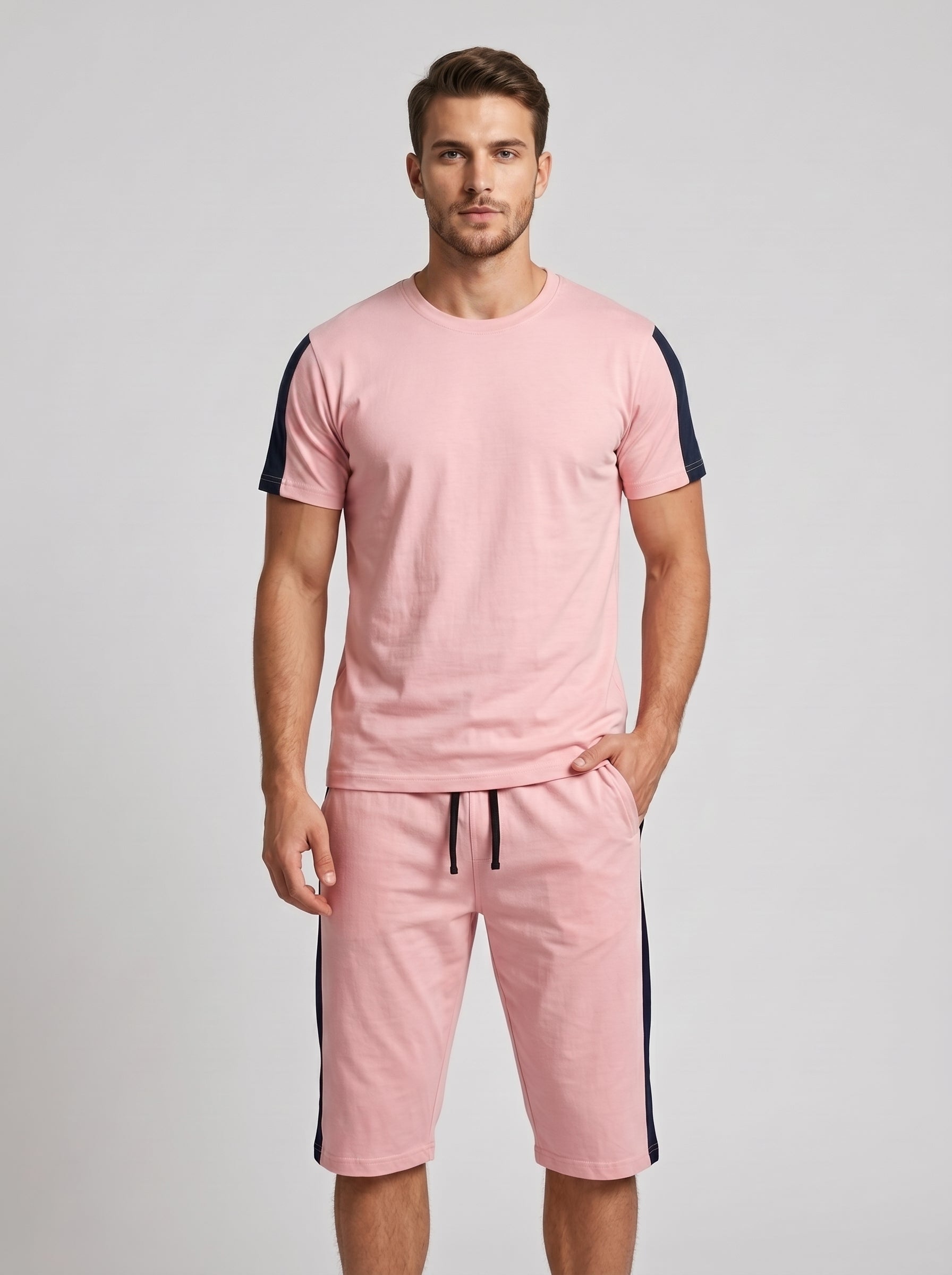 Summer Co Ord Set For Men-Light Pink-BE0481
