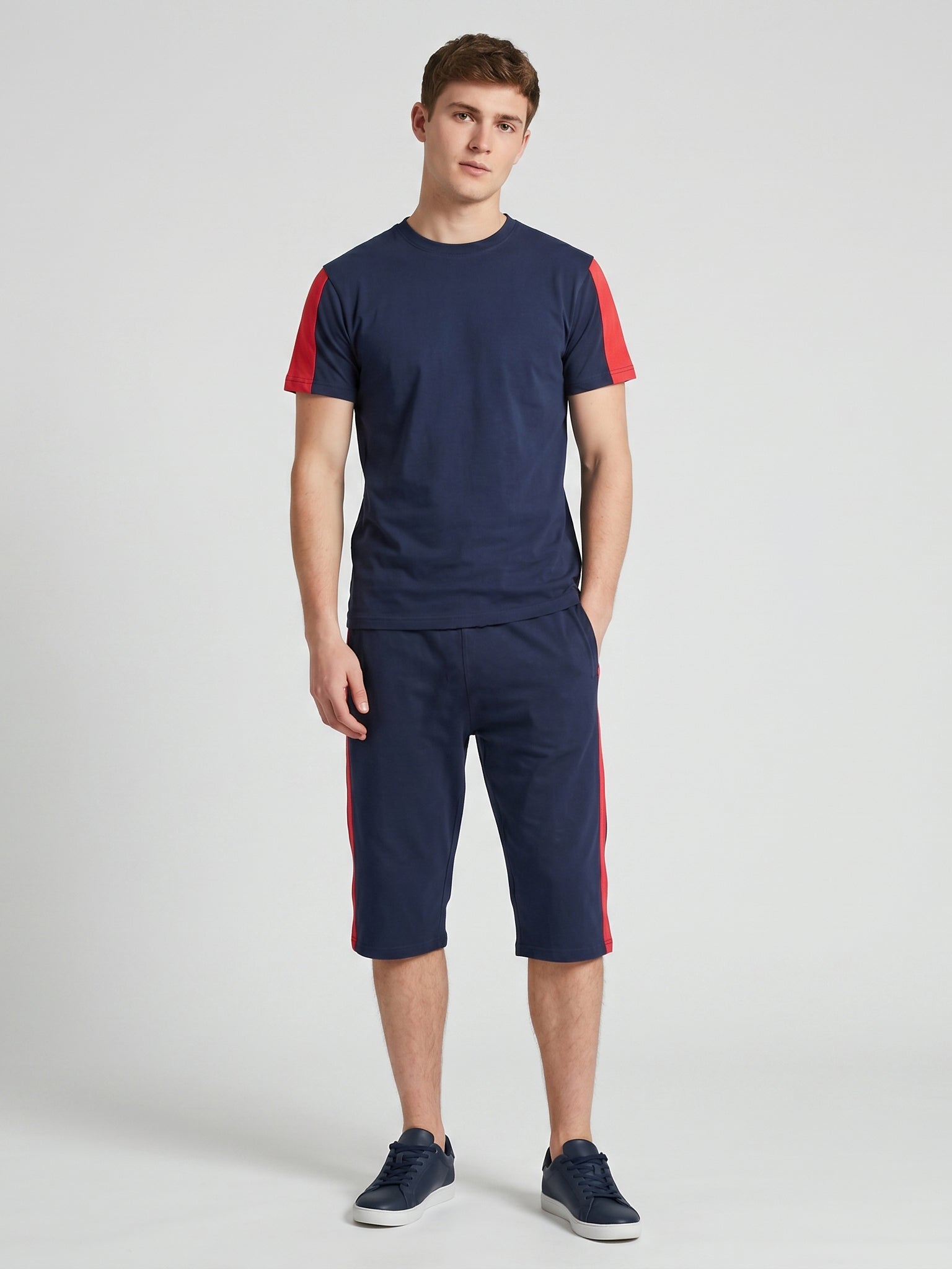 Summer Co Ord Set For Men-Dark Navy & Red-BE2048