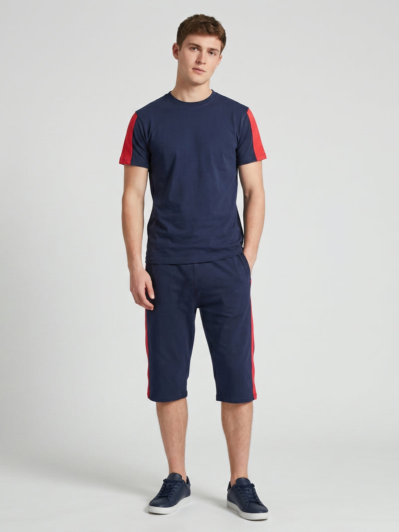 Summer Co Ord Set For Men-Dark Navy & Red-BE2048