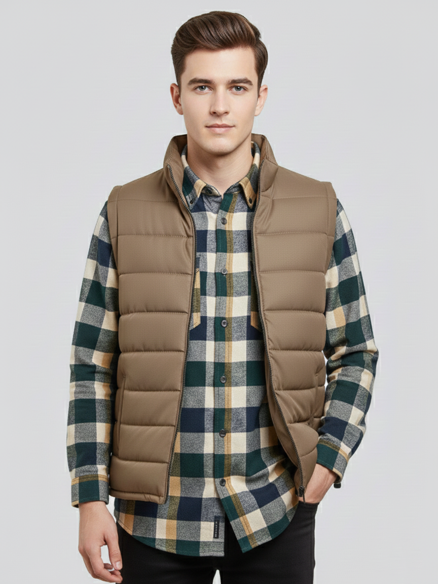 Payper Winter Sleeveless Zipper Mockneck Jacket For Men-Light Brown-PH35