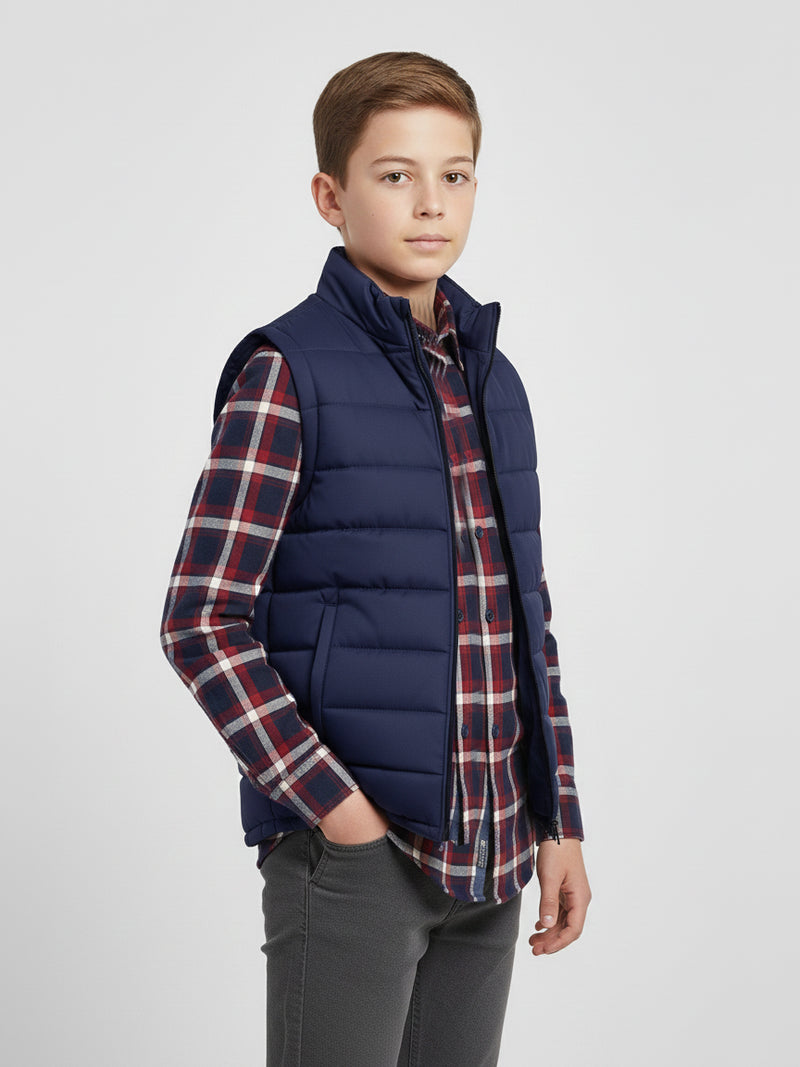 Payper Winter Sleeveless Zipper Mockneck Jacket For Kids-Dark Navy-PSJ01