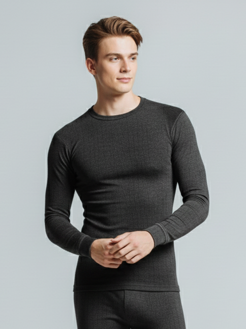 Long Sleeve Thermal Warmer Shirt For Men-Charcoal-TVS08
