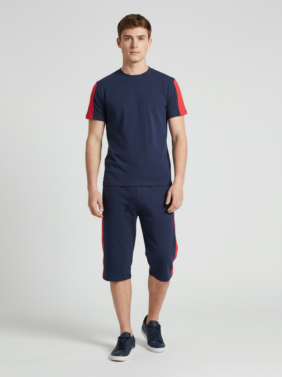 Summer Co Ord Set For Men-Dark Navy & Red-BE2048
